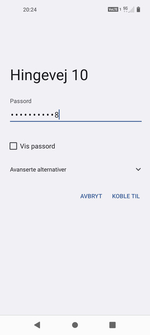 Skriv inn Wi-Fi-passord og velg KOBLE TIL