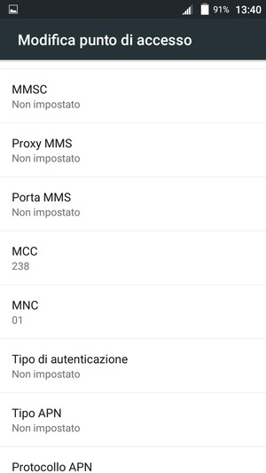 Scorri verso il basso e inserisci le informazioni degli MMS