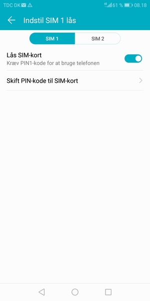 Din PIN-kode til SIM-kort er nu ændret