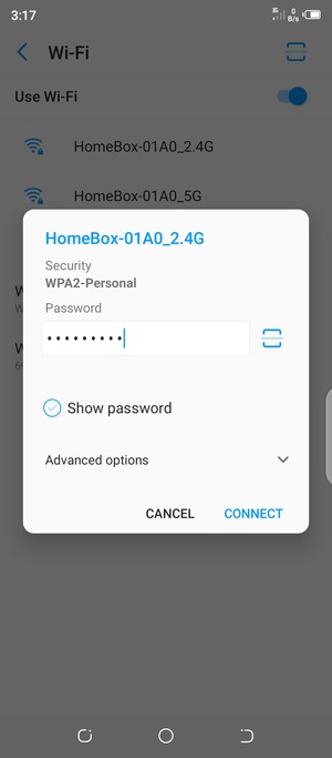 Enter the Wi-Fi password and select CONNECT