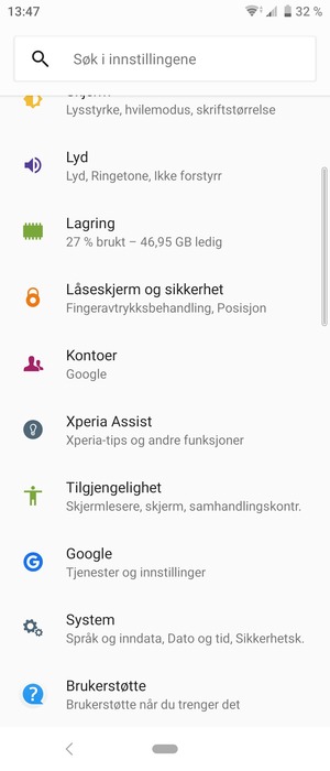 Gå tilbake til Innstillinger-menyen og velg Kontoer