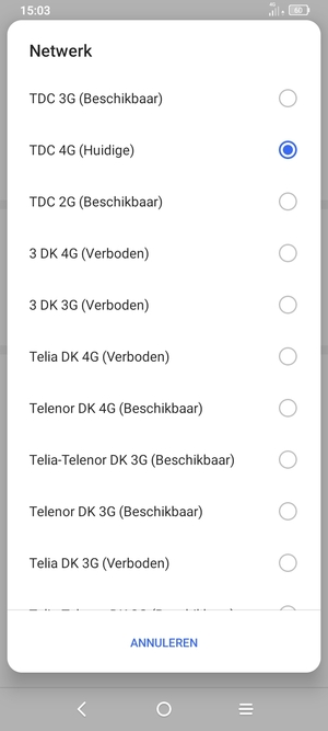 Selecteer een netwerkoperator uit de lijst