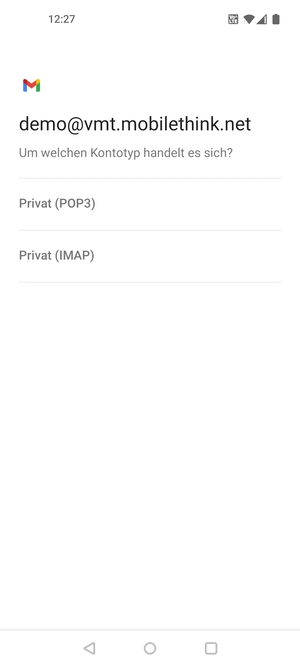 Wählen Sie Privat (POP3) oder Privat (IMAP)