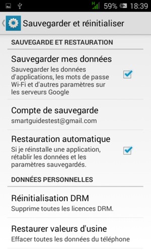 Sélectionnez Compte de sauvegarde