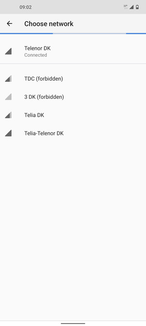 Select a network operator from the list