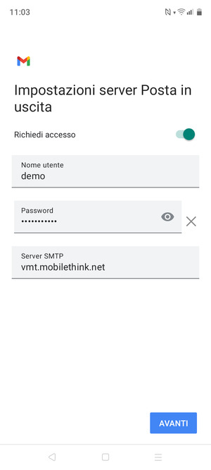 Inserisci l'indirizzo del server di posta in uscita