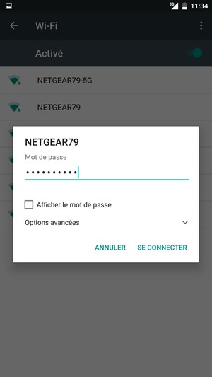 Saisissez le mot de passe du Wi-Fi et sélectionnez SE CONNECTER