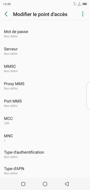 Faites défiler vers le bas et saisissez les informations Internet