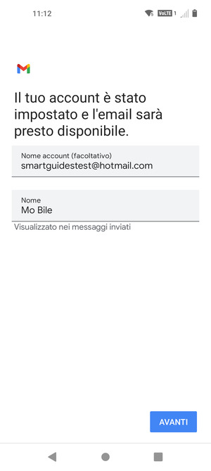 Scegli un nome per il tuo account e inserisci il tuo nome. Seleziona AVANTI