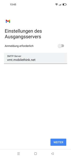 Schalten Sie Anmeldung erforderlich aus und wählen Sie WEITER