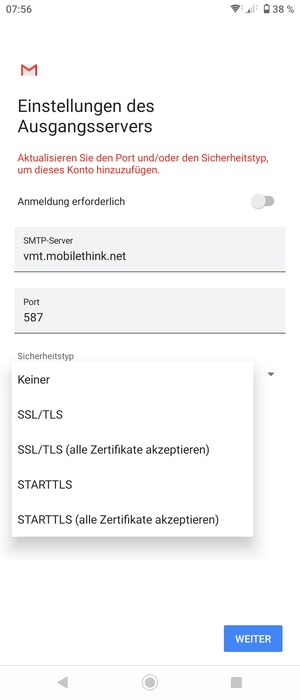 Wählen Sie Keiner und WEITER