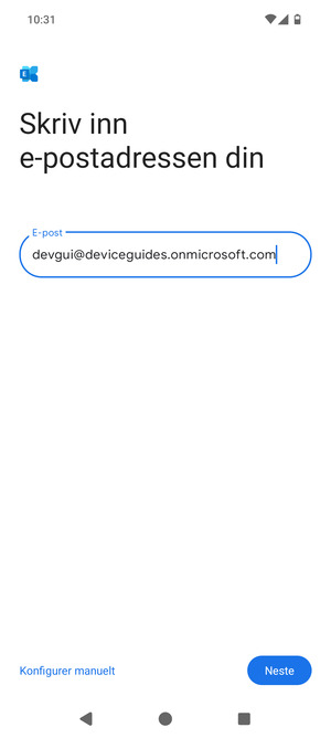 Skriv inn e-postadresse og velg Konfigurer manuelt