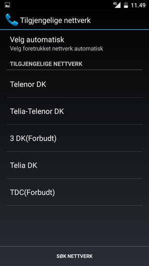 Velg en nettverksoperatør fra listen