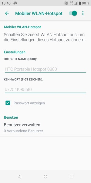 Ihr Handy ist jetzt für die Verwendung als Modem eingerichtet
