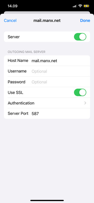 Enter Outgoing server address