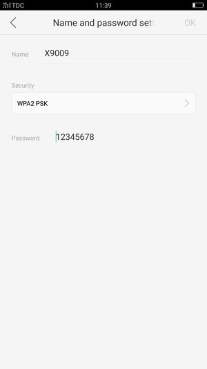 Enter a Wi-Fi hotspot password of at least 8 characters and select OK