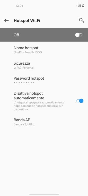 Seleziona Password hotspot