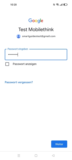 Geben Sie Ihre Passwort ein und wählen Sie Weiter