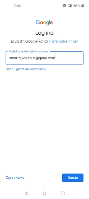 Indtast din Gmail adresse og vælg Næste