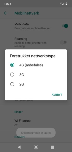 Velg ønsket alternativ