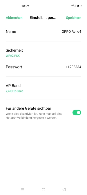 Geben Sie eine WLAN-Hotspot-Passwort mit mindestens 8 Zeichen ein und wählen Sie Speichern