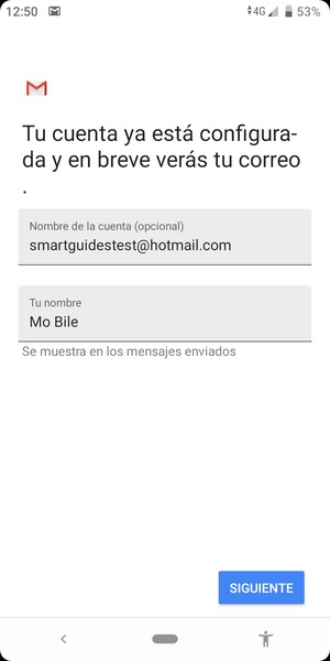Déle a su cuenta un nombre y escriba su nombre. Seleccione SIGUIENTE