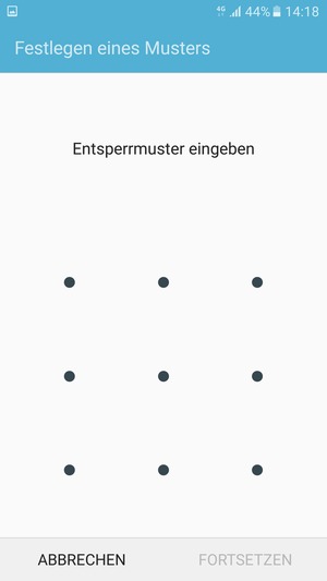 Zeichnen Sie ein Entsperrmuster und wählen Sie FORTSETZEN