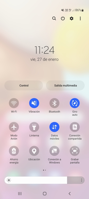 Seleccione Vibración para cambiar al modo silencio