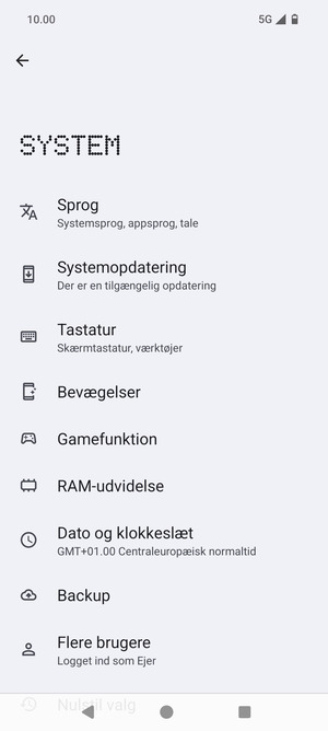 Vælg Systemopdatering