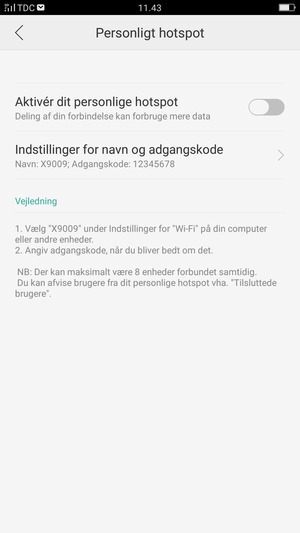 Vælg Indstillinger for navn og adgangskode