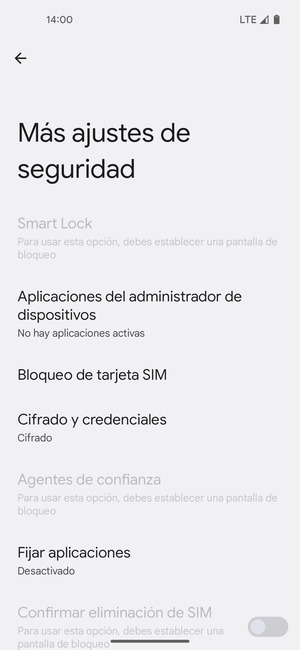 Seleccione Bloqueo de tarjeta SIM