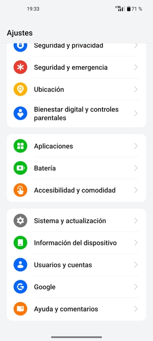 Desplácese y seleccione Sistema y actualización