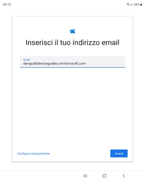 Inserisci il tuo indirizzo email e seleziona Configura manualmente
