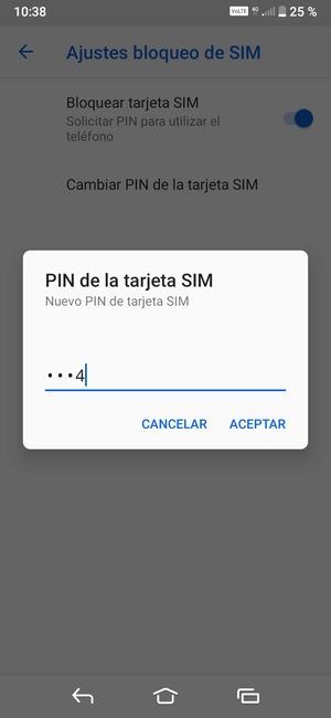 Introduzca su Nuevo PIN de tarjeta SIM y seleccione ACEPTAR
