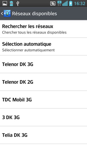 Sélectionnez un opérateur réseau dans la liste