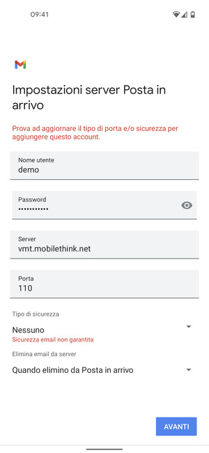 Seleziona AVANTI