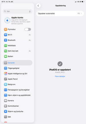 Hvis din iPad er oppdatert, vil du se følgende skjermbilde