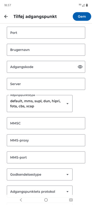 Scroll til og vælg APN-type