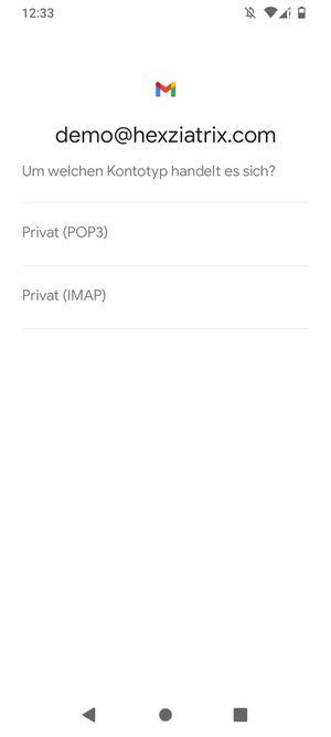 Wählen Sie Privat (POP3) oder Privat (IMAP)