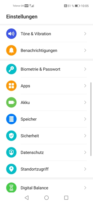 Scrollen Sie und wählen Sie Sicherheit