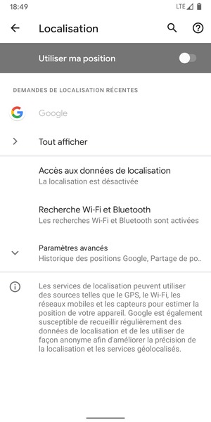 Désactiver le Utiliser ma position