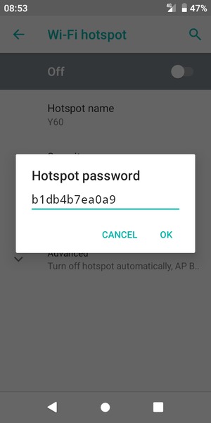 Enter a Wi-Fi hotspot password of at least 8 characters and select OK
