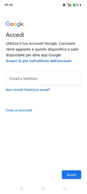 Inserisci il tuo indirizzo Gmail e seleziona Avanti