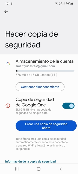 Seleccione Almacenamiento de la cuenta