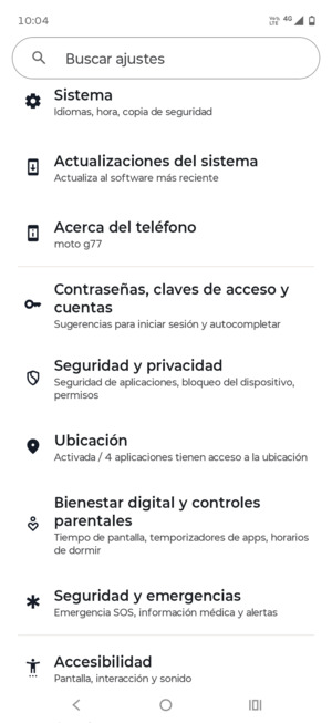 Desplácese y seleccione Seguridad y privacidad