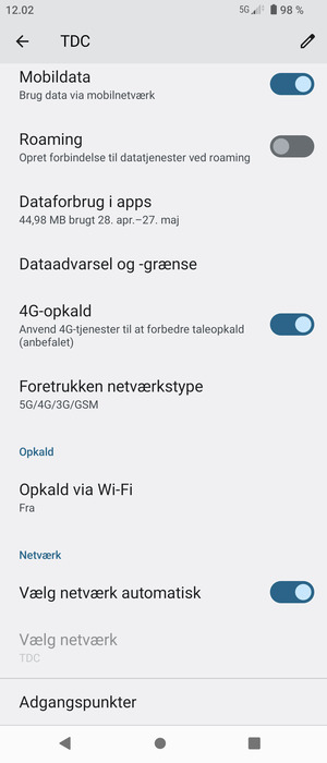 Scroll til og vælg Foretrukken netværkstype