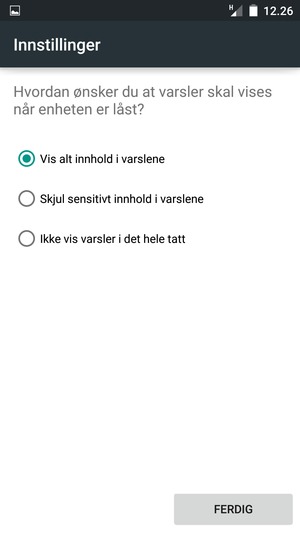 Velg ønsket alternativ og velg FERDIG