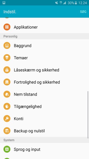 Vend tilbage til menuen Indstil. / Indstillinger og vælg Konti