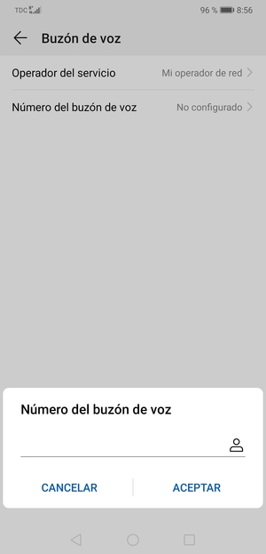 Introduzca el Número del buzón de voz y seleccione ACEPTAR
