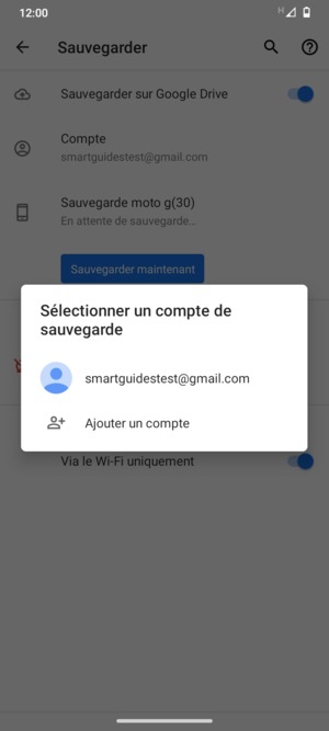Sélectionnez votre compte de sauvegarde